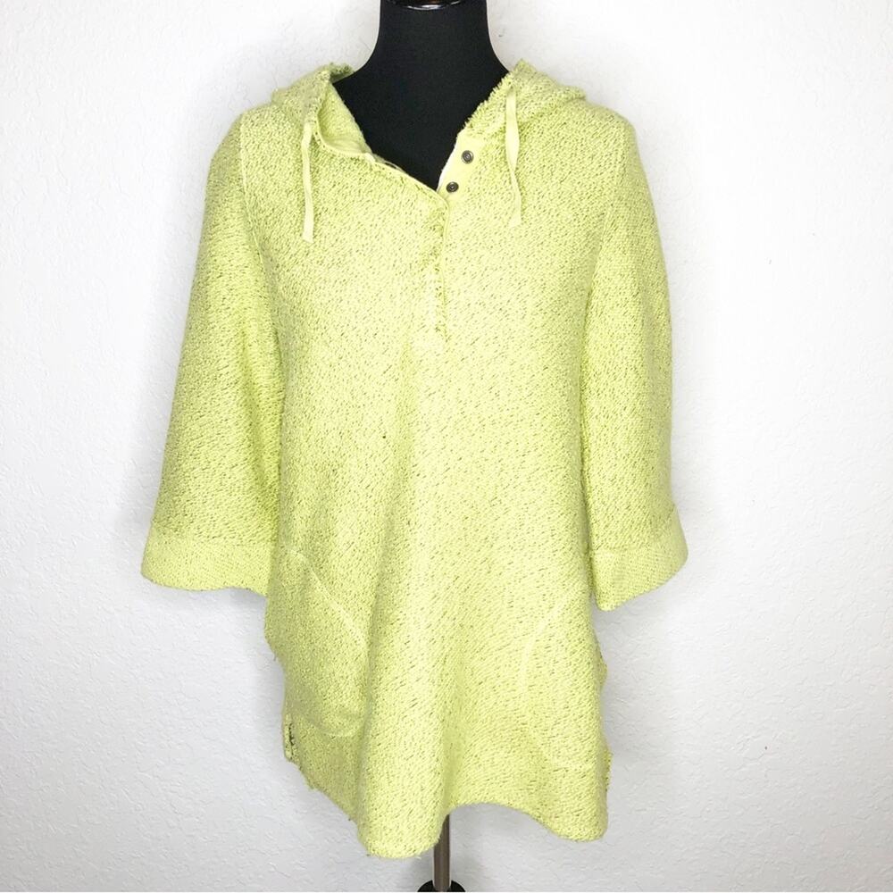 Soft Surroundings neon yellow lime green hooded knit tunic top size Small‎